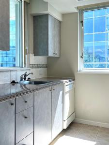 a white kitchen with a sink and a window at Carmana Hotel & Suites in Vancouver +29 photos