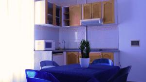 a kitchen with a table with a potted plant on it at Appartement dépaysante T1B in Tarrafal