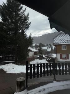 a fence in front of a house with snow at Ferienhaus HANA in St. Blasien