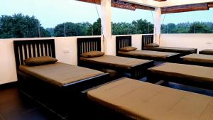 a room with three beds and avertisement at Whisker & Waves, Panama in Panama