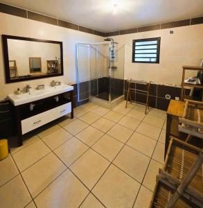 a large bathroom with a shower and a sink at Villa Ö Schandél in Saint-Paul +21 photos