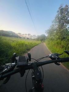 a view of the handlebars of a bike on a road at Tree Avenue Villa Dambulla in Galewela