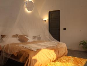 a bedroom with a bed with a mosquito net at Earth's Embrace in Kalpetta