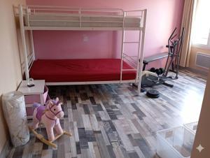 a bedroom with a bunk bed with a horse on the floor at L oxygène ardéchois gîte 3 in Ruoms +10 photos