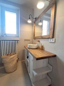 a bathroom with a sink and a mirror at Villa Clair Matin in Ax-les-Thermes +28 photos