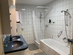 a bathroom with a sink and a tub and a shower at Huber Hof in Oberrosenauerwald +11 photos