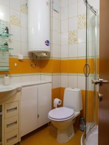 a bathroom with a toilet and a shower at Shazam Apartment Central, Stylish & Cozy near AUBG in Blagoevgrad +54 photos