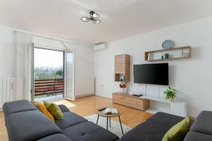 a living room with a couch and a tv at House FELICIA in Kršan
