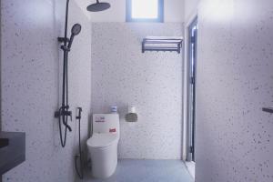 a bathroom with a toilet and a shower stall at Hyn's House in Danang +35 photos