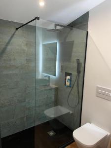 a bathroom with a shower and a toilet at Faro de Gredos in Arenas de San Pedro +26 photos