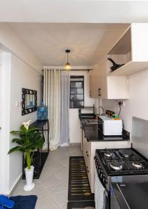 a small kitchen with a stove and a sink at Cynergy Home in Nairobi