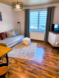 a living room with a couch and a table at Riverside Appartements in Lieserbrücke