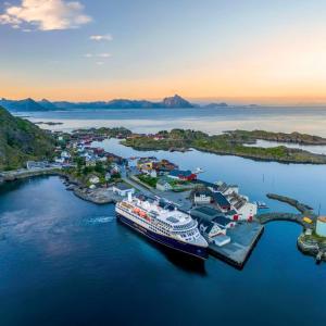 an aerial view of a cruise ship in a harbor at Angelas Fjord Suite in Stamsund