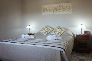 a bedroom with a bed with towels on it at El Rancho , casa de huéspedes in Tupungato
