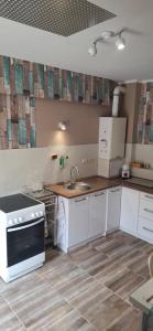 a kitchen with white cabinets and a sink at Anita in Budapest