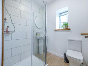 a bathroom with a shower and a toilet and a sink at Dunnock - Uk50146 in Faversham