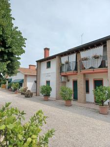 a building with potted plants in front of it at Alloggio agrituristico Zambon in Vedelago