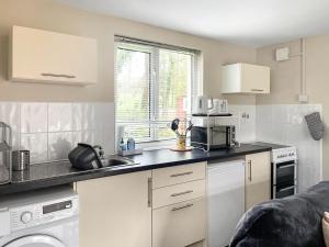 a kitchen with a sink and a counter top at Beachside in Llanstephan