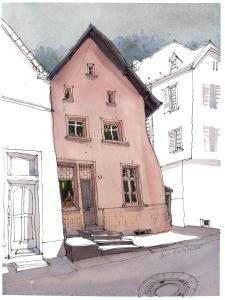 a drawing of a pink house at Our Hippie Castle Vianden - Unique Bohemian Guesthouse in Vianden