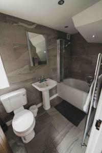 a bathroom with a toilet and a sink and a tub at Barneys cottage with hot tub in the Lake District National Park in Lake District National Park