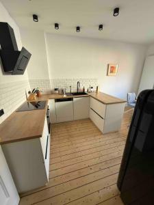 eine Küche mit Spüle und Arbeitsplatte in der Unterkunft Moderne Wohnung mit Garten - Top Lage im schönen Mauritzviertel in Münster