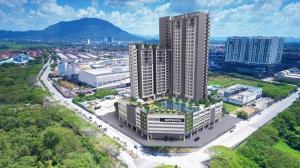 an aerial view of a building in a city at Metropol Holiday Suite in Bukit Mertajam
