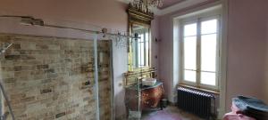 a bathroom with a shower and a mirror at Suite familiale PAMPILLES in Condal