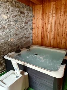 a bath tub with a toilet in a room at Silentium Dolomites Chalet in Monguelfo +36 photos