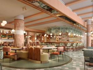 eine Darstellung eines Restaurants mit Tischen und Stühlen in der Unterkunft SLS Barcelona in Barcelona