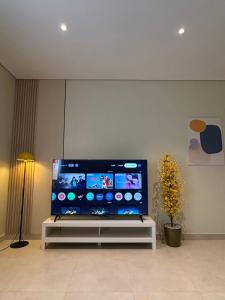 a large flat screen tv sitting on top of a table at Ambra 213 in Medina +3 photos