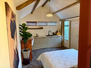 a kitchen with a bed and a sink in a room at Casa Dos in Hendrik-Ido-Ambacht
