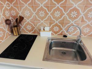 a kitchen counter with a sink and a wall at Casablanca El Petit Hotel in Deltebre +50 photos