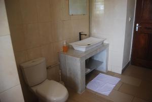 a bathroom with a toilet and a sink at Laguna Lodge in Ouidah