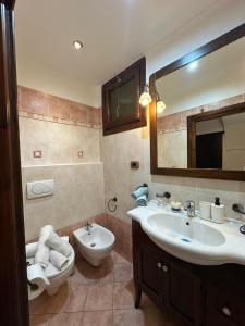 a bathroom with a sink and a toilet and a mirror at Il Dolce Rustico in Dolceacqua +24 photos