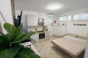 a small room with a bed and a kitchen at Il Borghetto in Ciampino
