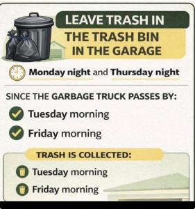 a text message about leave trash in the trash bin in the garage at Alojamiento Cereza 2 in Alajuela