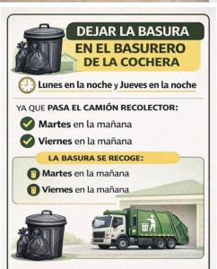 a flyer for a garbage truck with trash cans at Alojamiento Cereza 1 WiFi in Alajuela