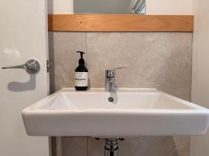 a bathroom sink with a bottle of soap on it at Qt inntouch in Queenstown