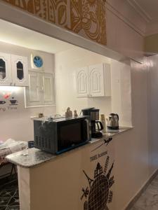 a kitchen with a microwave on a counter at Backpacker Room 2 in Aswan +13 photos