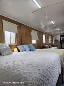 a bedroom with two beds and two windows at Quinta Aroma Zempoala in Zempoala