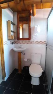 a bathroom with a toilet and a sink at Apto/cabaña naranja in Ulloa +19 photos