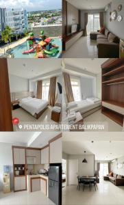a collage of two pictures of a living room at Apartment BSB pentapolis 3 Bedroom in Stalkudo