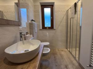 a bathroom with a large white sink and a shower at Affittacamere Agli Ulivi in Gemona del Friuli +16 photos