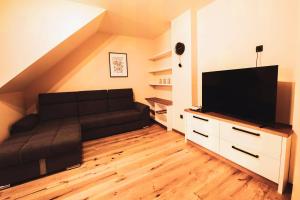 a living room with a couch and a flat screen tv at Residence Legio XIII Gemina in Ptuj