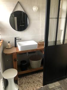 a bathroom with a sink and a mirror on the wall at Chambre spacieuse Le clos des vignes in Chavanay +18 photos
