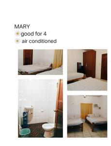 a collage of pictures of a room with a bed and a toilet at Jeanette Beach Resort in Guinticgan +18 photos