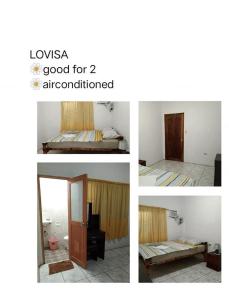 a collage of three pictures of a bedroom at Jeanette Beach Resort in Guinticgan
