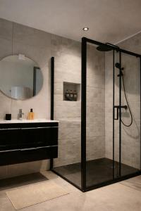 a bathroom with a shower and a sink at L'Atelier de l'Émeraude in Saverne