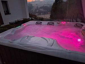 a jacuzzi tub with pink dye in it at Willa Jaworzynka 1103 K Wisły in Jaworzynka