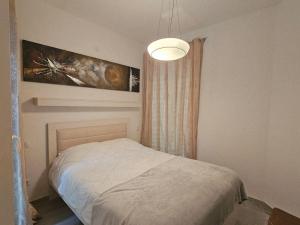 a bedroom with a bed and a light at Apartment Pasha in Pržno